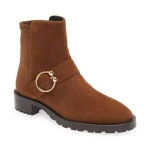 NWT STUART WEITZMAN Boots Luxering Micro stretch buckled booties suede brown